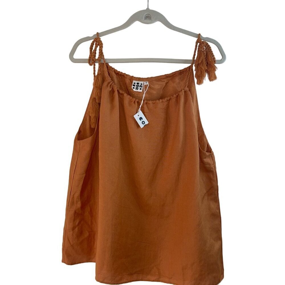 Cor Cor Womens Top Size Small Brown Sierra Tassel Ties Sleeveless India New